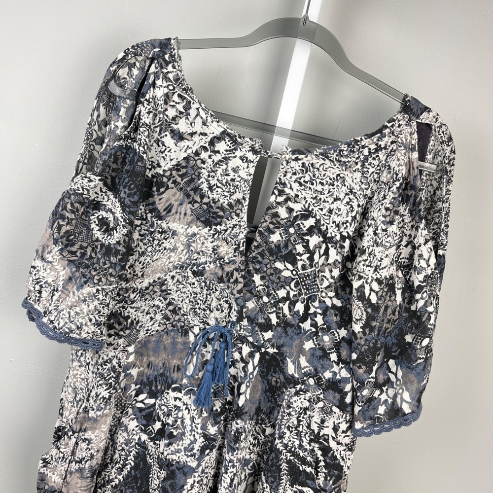 Free People Love Birds Mini Dress Womens‎ XS Blue Gray Stone Combo Boho